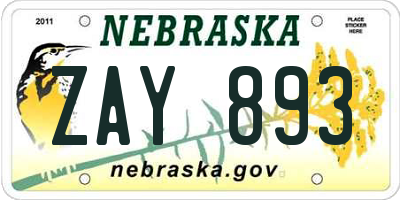 NE license plate ZAY893