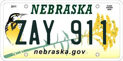 NE license plate ZAY911