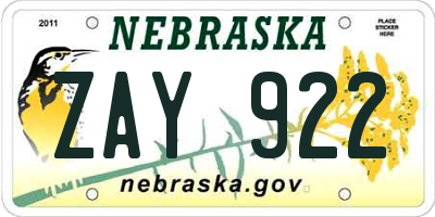 NE license plate ZAY922