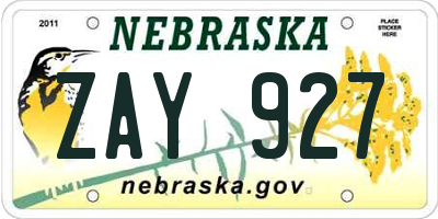 NE license plate ZAY927