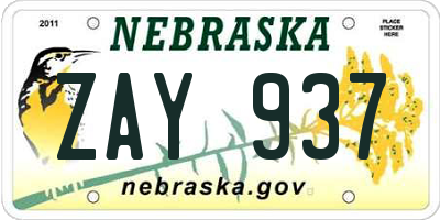 NE license plate ZAY937