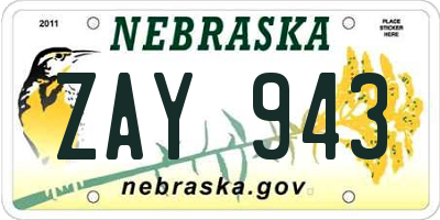 NE license plate ZAY943