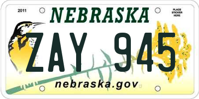 NE license plate ZAY945