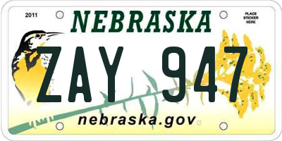 NE license plate ZAY947