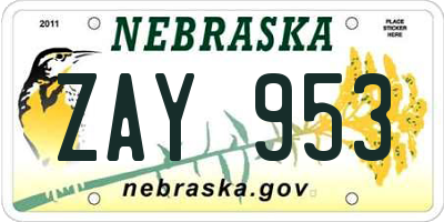 NE license plate ZAY953