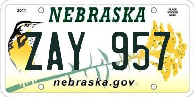 NE license plate ZAY957