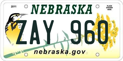 NE license plate ZAY960