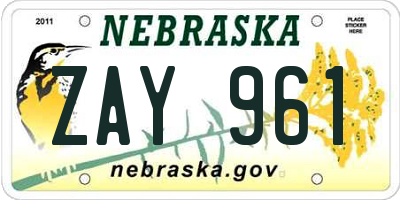 NE license plate ZAY961