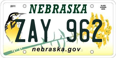 NE license plate ZAY962
