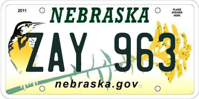 NE license plate ZAY963