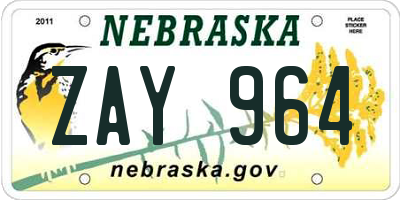 NE license plate ZAY964