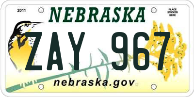 NE license plate ZAY967