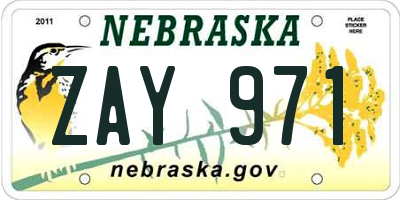 NE license plate ZAY971