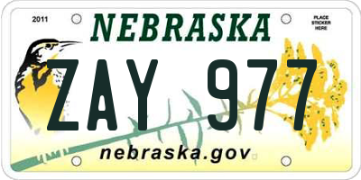 NE license plate ZAY977