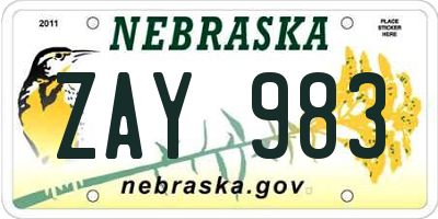 NE license plate ZAY983