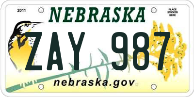 NE license plate ZAY987