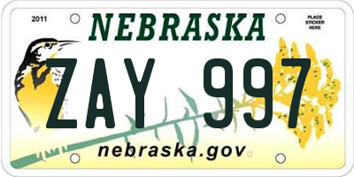 NE license plate ZAY997