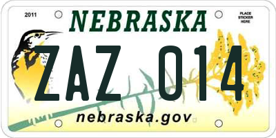 NE license plate ZAZ014
