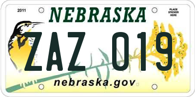 NE license plate ZAZ019