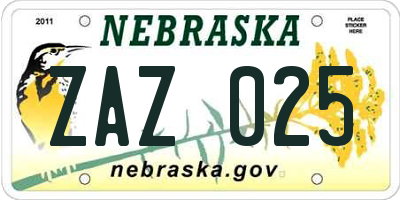NE license plate ZAZ025