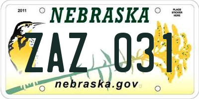 NE license plate ZAZ031