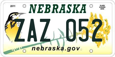 NE license plate ZAZ052