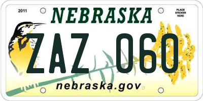 NE license plate ZAZ060