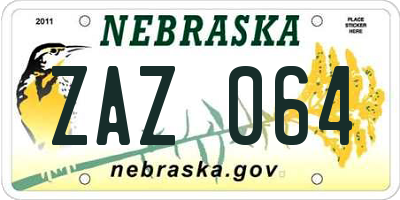 NE license plate ZAZ064