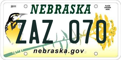 NE license plate ZAZ070