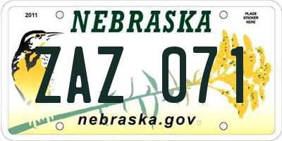 NE license plate ZAZ071