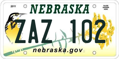 NE license plate ZAZ102