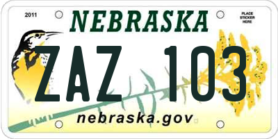 NE license plate ZAZ103