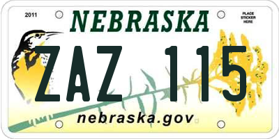 NE license plate ZAZ115