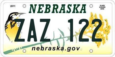NE license plate ZAZ122