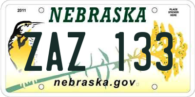 NE license plate ZAZ133