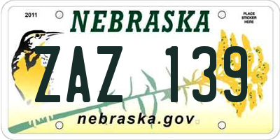 NE license plate ZAZ139