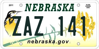 NE license plate ZAZ141