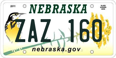 NE license plate ZAZ160