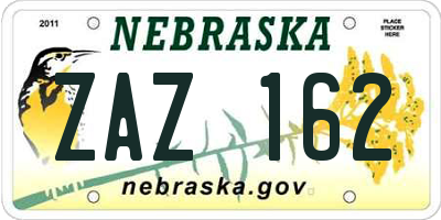 NE license plate ZAZ162