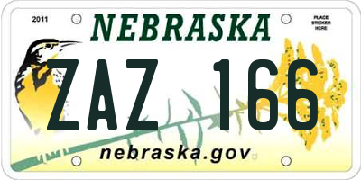 NE license plate ZAZ166