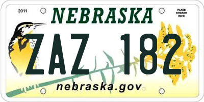 NE license plate ZAZ182