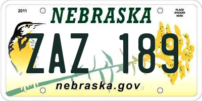 NE license plate ZAZ189