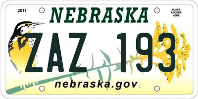 NE license plate ZAZ193