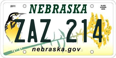 NE license plate ZAZ214