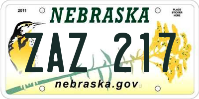 NE license plate ZAZ217