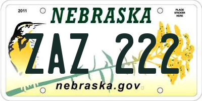 NE license plate ZAZ222