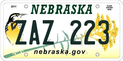 NE license plate ZAZ223