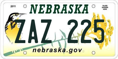 NE license plate ZAZ225