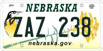 NE license plate ZAZ238