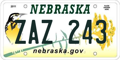 NE license plate ZAZ243